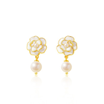 
Chinese gold camellia pearl earrings for girlfriend