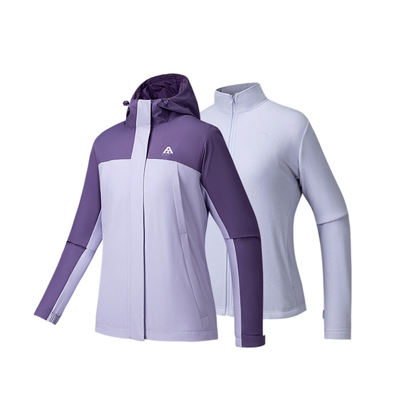 ANTA water-repellent soft shell three-in-one sports coat for women 2026 winter new velvet jacket top two-piece set