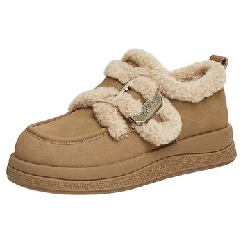TATA his her retro thick-soled furry shoes women's shoes plus velvet warm single shoes cotton shoes snow boots short boots spring new style