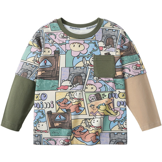 
MQDmini boys' long-sleeved T-shirt children's bottoming shirt 2026 spring new baby boy fake two-piece inner top