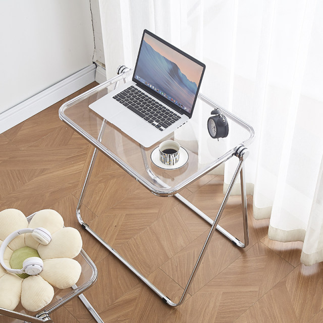 Glass computer desk household acrylic small desk transparent folding ...