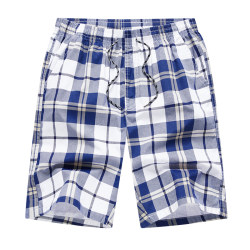 Summer men's beach shorts pure cotton large size plaid