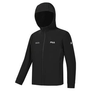 
FILA Official Men's Knitted Hooded Jacket 2026 Spring New Fitness Sports Comfortable Black Top