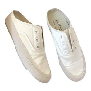 
Silk satin half slippers for women one-foot canvas shoes 2025 new Spanish soft sole niche casual white shoes