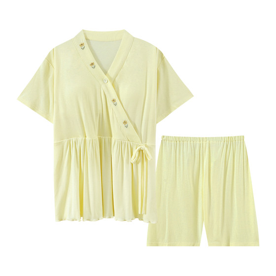 
Modal with breast pad confinement clothes for women, summer thin style, short-sleeved breastfeeding pregnant women pajamas, summer home clothes for mothers