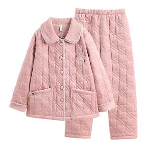 
Fenten couple pajamas winter coral velvet cotton jacket three-layer thickened women's suit plus velvet plus size men's home clothes