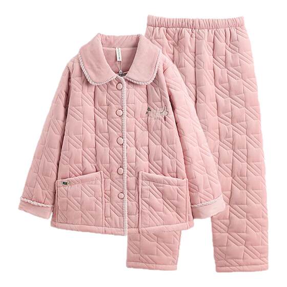 
Fenten couple pajamas winter coral velvet cotton jacket three-layer thickened women's suit plus velvet plus size men's home clothes