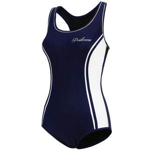PRIDONNA sleeveless conjoined swimsuit female dark blue series conservatively covered belly, thin, anti -chlorine and hydrophobic swimsuit