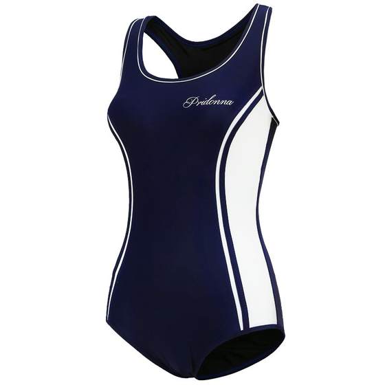 PRIDONNA sleeveless conjoined swimsuit female dark blue series conservatively covered belly, thin, anti -chlorine and hydrophobic swimsuit