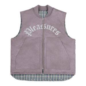 
PLEASURES letter logo decorated reversible vest men's plaid plaid color block PU leather cotton vest
