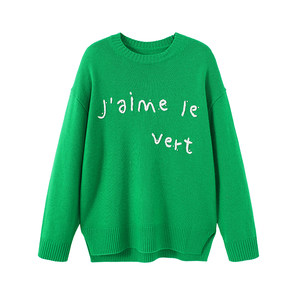 
URLAZH Youlan autumn new style lazy atmosphere round neck letter loose sweater knitted pullover sweater