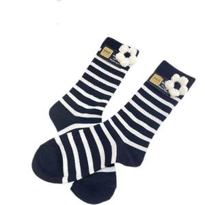Black and white striped wool flower craft mid-calf socks European autumn and winter letter label fashion versatile internet celebrity socks for women