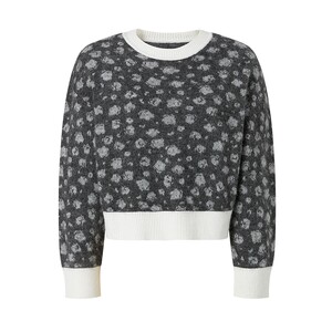 Same style as the mall Mossack spring round neck black and white flower jacquard pullover wool knitted fir top for women