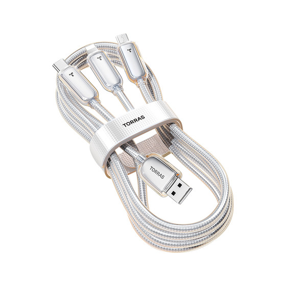 Turras data cable three -in -one charging cable fast charging one -trailer three -car vehicle is applicable to Apple Huawei Android iPhone15 mobile phone tablet multi -head 3 head 66W multi -function fast charging treasure
