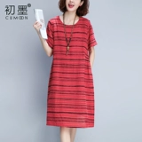 Летнее тонкое платье, юбка для матери, городской стиль, из хлопка и льна, в стиле Шанель