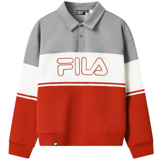 
FILA official men's knitted long-sleeved POLO shirt 2025 winter new casual color-blocking pure cotton top