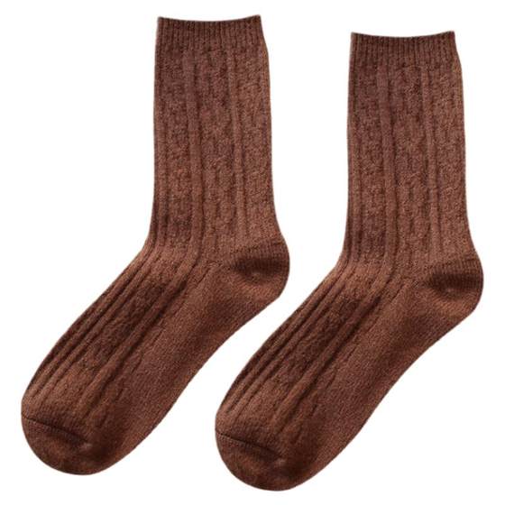 
Retro literary winter thickened warm hemp pattern wool socks for women solid color versatile simple Korean style mid-calf stockings