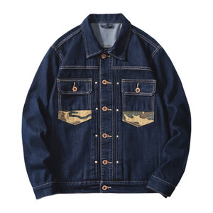 
Autumn new retro camouflage splicing denim jacket men's autumn and winter loose workwear casual jacket high-end coat