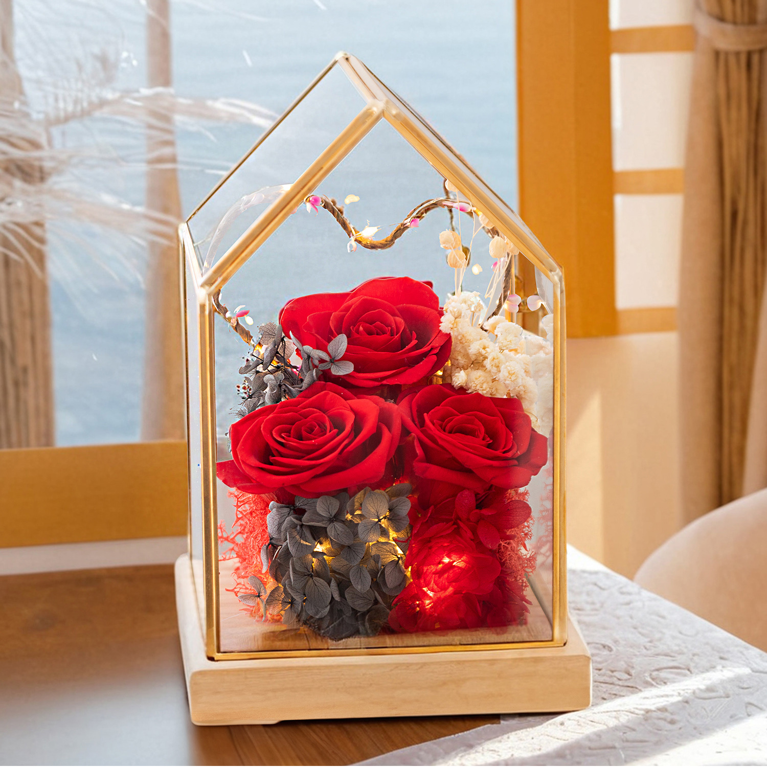 永生花礼盒玻璃罩刻字520送女友情人节生日礼物母亲节玫瑰真花束