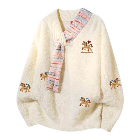 
Charles Love Heart Year of the Horse 2026 new men's and women's lazy collar sweater tops new winter couple sweaters