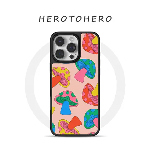Pink Mushroom Pop Art Pattern Phone Case for iPhone 17, 16, 15, 14 and 13
