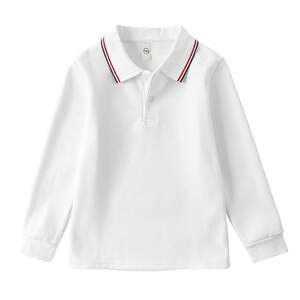 
Boys' polo shirts, children's long-sleeved girls' lapel cotton T-shirts, white bottoming shirts for primary and secondary school students, spring and autumn school uniforms