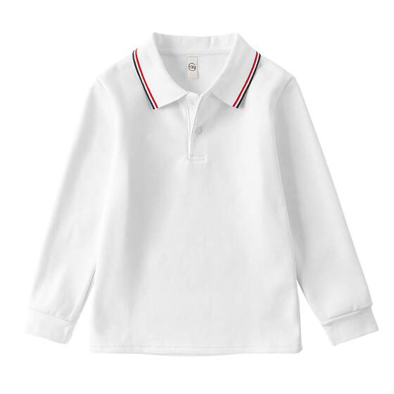 
Boys' polo shirts, children's long-sleeved girls' lapel cotton T-shirts, white bottoming shirts for primary and secondary school students, spring and autumn school uniforms