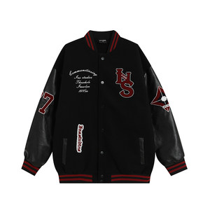 Insstudios national tide brand couple American retro contrasting baseball jacket towel embroidered cotton jacket men
