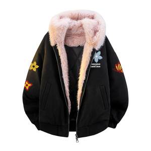 
Charles heart hooded cat ear mount mountain carving cotton coat for men and women winter plus velvet to keep warm and cold-proof couple cardigan jacket