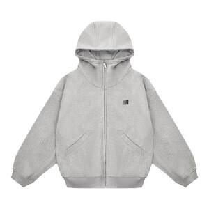 
FDR spring and autumn gray zipper cardigan tops for men and women heavy collar air layer hooded sweatshirt jacket for women