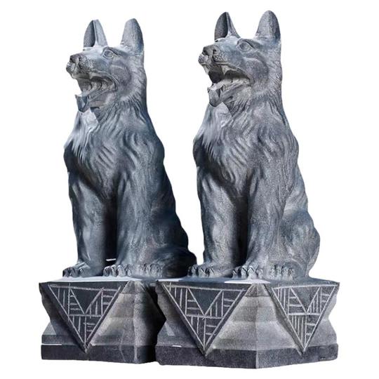 石彫りの犬のペア - 干支の動物彫刻