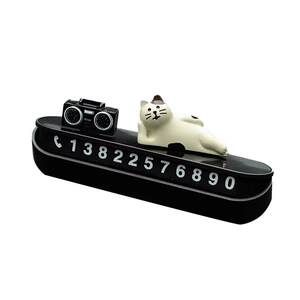 Black and white digital cat car phone sign cute personality temporary parking number sign car interior car decoration

