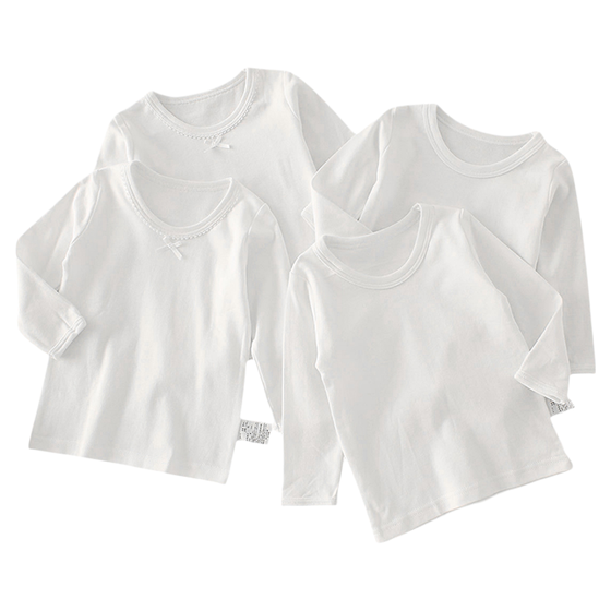 2-piece pure white long-sleeved middle-child children autumn and winter 100% pure cotton base T-shirt long-sleeved boys and girls no fluorescent
