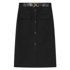 
Goodland women's winter commuter metal decorative single-breasted high-waisted woolen A-line skirt