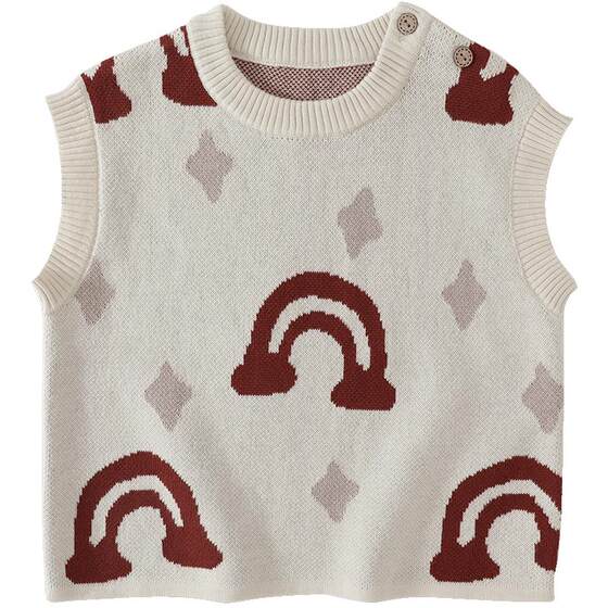 
Children's knitted sweater vest, autumn and winter boy's vest, pure cotton sweater, baby top, infant girl's New Year sweater