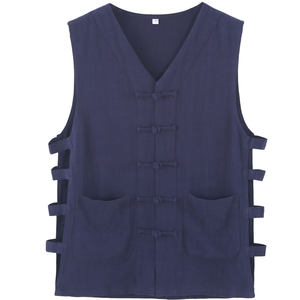 Linenip buckle Chinese sweat vest, ancient style, old Beijing vest men's horse gown grandfather Han shirt Shaanxi waist drums shoulders
