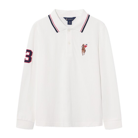 
POLOWALK children's clothing for boys and girls long-sleeved T-shirt 2026 spring and summer new embroidered lapel medium and large children's bottoming shirt