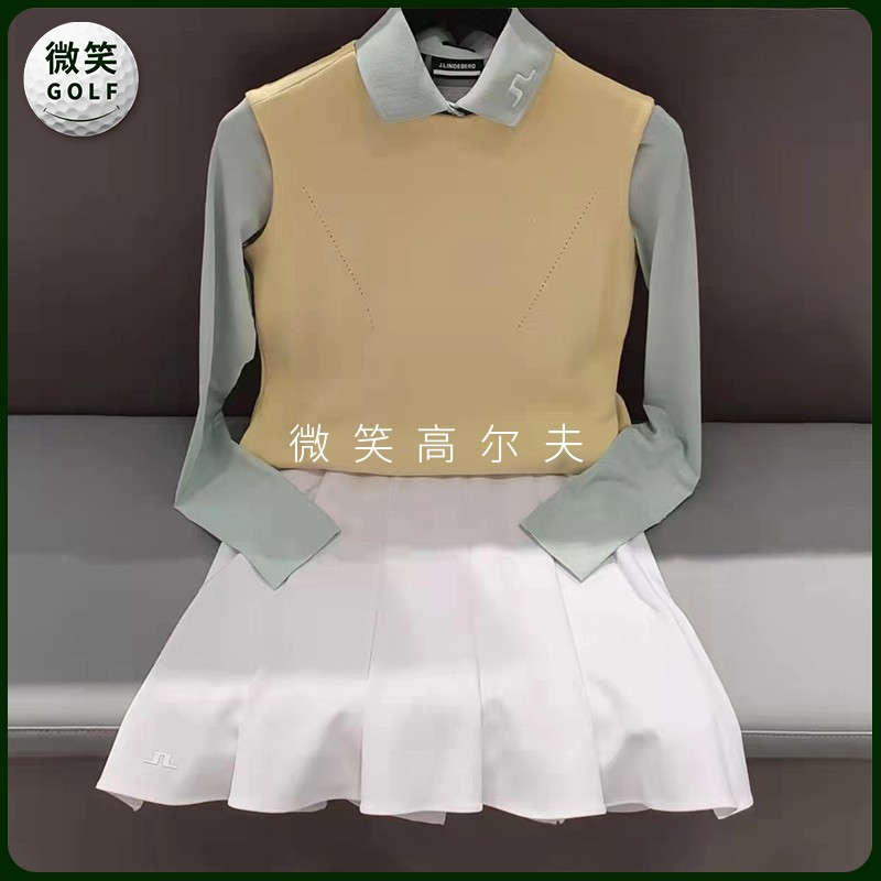 Golf clothing solid color long -sleeved T -shirt+short skirt+vest J Lin*Korean purchasing 2022 summer new lady