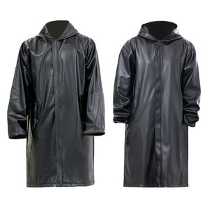 Extended hooded autumn single leather coat men's loose oil -proof waterproof and old elderly leather pants set work clothes Zhengyang