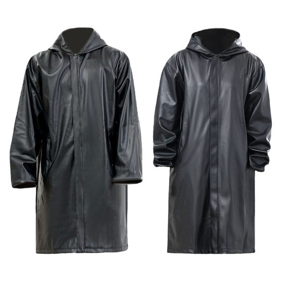 Extended hooded autumn single leather coat men's loose oil -proof waterproof and old elderly leather pants set work clothes Zhengyang