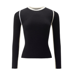 
GL2026 Spring New Style Knitted Sweater Women's Slim Fit Wool Bottoming Sweater Contrast Color Round Neck Pullover Sweater 02355505