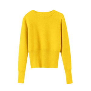 
Women's thickened fleece sweater autumn and winter warm short high-waist top for small people with knitted bottoming shirt