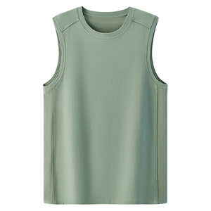 
Songshan Cotton Shop Mint Cotton Men's Cotton Vest Wide Shoulder Fitness Sports Breathable Top Versatile Short Sleeve Can Be Weared Outside