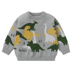 
Right European boy and girl pullover sweater dinosaur print children's sweater top cartoon autumn and winter new children's clothing