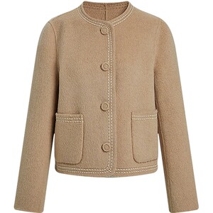 
KBNE Academy Short Round Neck Contrast Tweed Coat Women's 2025 Winter New Khaki Rich Family Coat