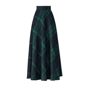 
Autumn and winter woolen plaid skirt for women dancing new large size mid-length A-line large hem skirt high waist slim long skirt