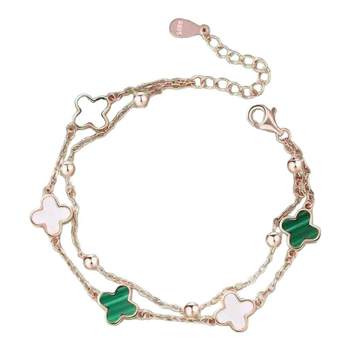Four-leaf clover sterling silver malachite green bracelet

