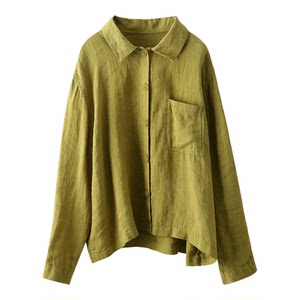 
Yuanyuan Meiyi Heavy Industry French yarn-dyed 100% linen shirt women's spring lapel long-sleeved shirt single-breasted top