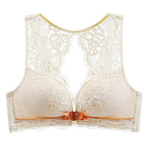 Front buttoned underwear for women, small breasts gathered together to make them look thin, steel ringless lace beautiful back bra set, secondary breasts are collected to prevent sagging
