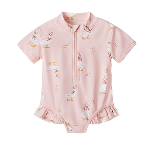 Quick-drying sunscreen children's swimwear baby girl hot spring vacation one-piece swimsuit short-sleeved children's beach girl's swimsuit